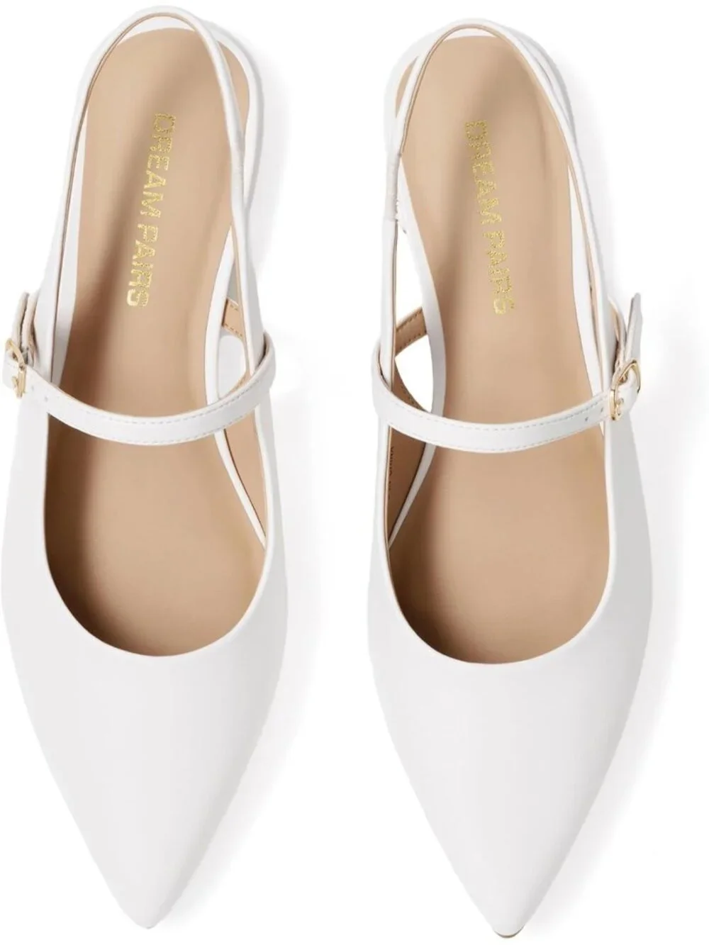 Dream Pairs Women's White Pointed Toe Slingback Dressy Mary Jane Ballet Flats